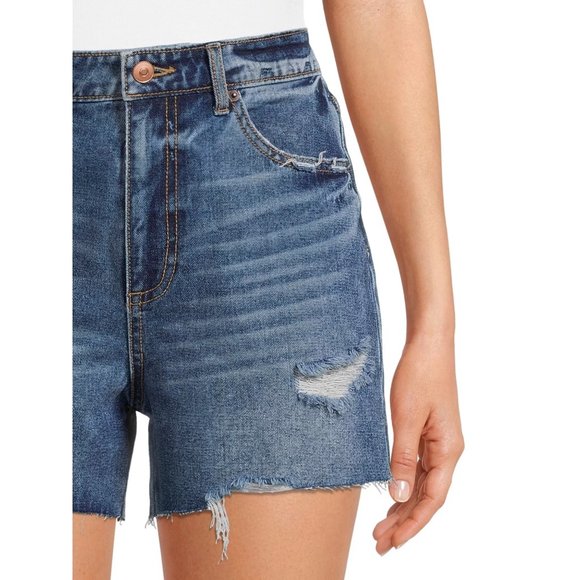 🌟FREE🌟NWT No Boundaries High-Rise Midi Shorts Dark Wash Denim Juniors Sz 11 - Picture 3 of 10